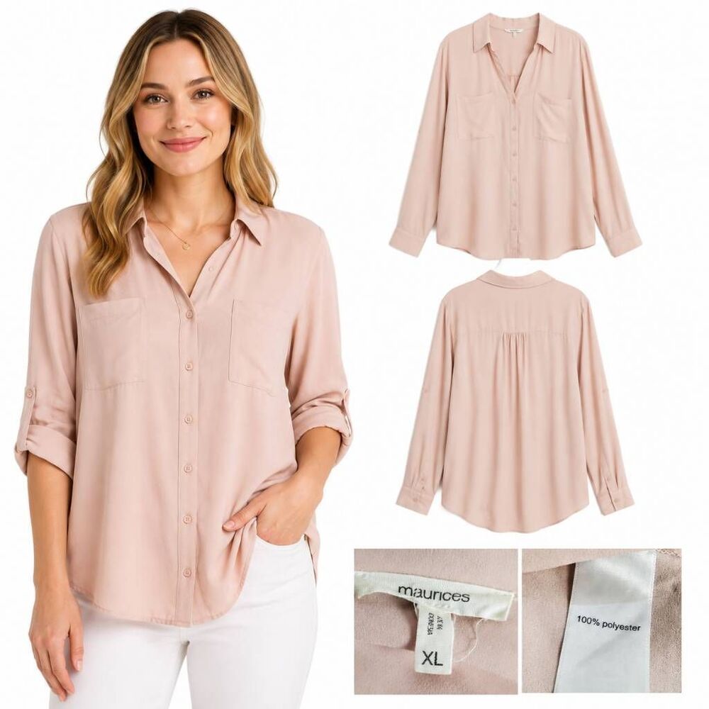 Maurices Women’s Blouse XL Pink Long Sleeve Collared Button Down Shirt